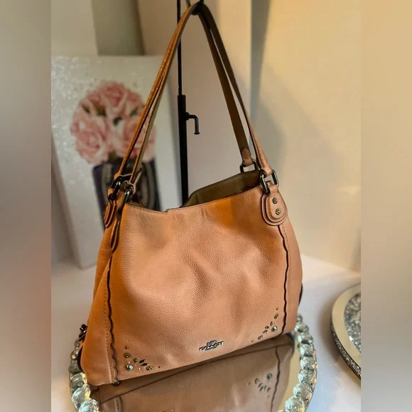 Coach Edie salmon Scalloped Pebble Leather Shoulder Bag - Picture 13 of 16